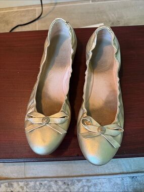 Jack Rogers Women’s Metallic Gold Ballet Flats with Bow